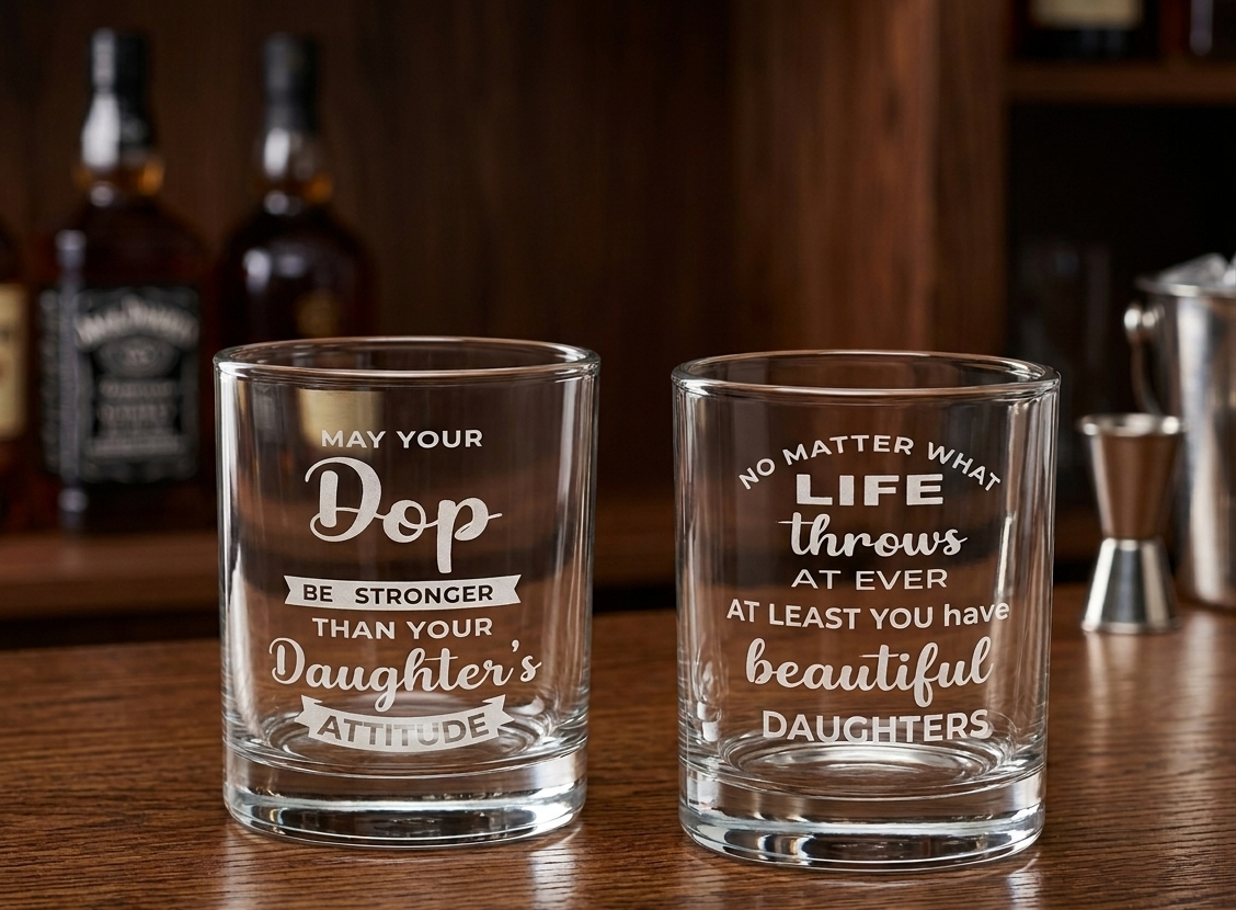 Custom etched whiskey glasses