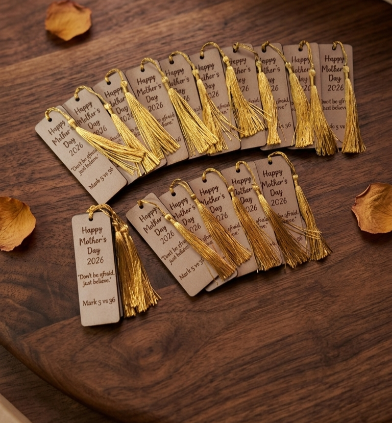 Custom engraved wooden bookmark with tassel